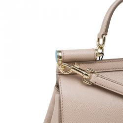 Pre Owned Dolce and Gabbana Nude Leather Medium Miss Sicily Top Handle Bag