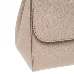 Pre Owned Dolce and Gabbana Nude Leather Medium Miss Sicily Top Handle Bag