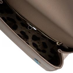 Pre Owned Dolce and Gabbana Nude Leather Medium Miss Sicily Top Handle Bag