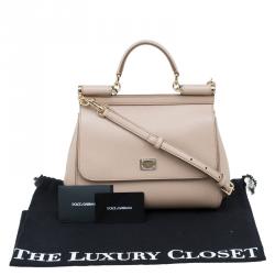 Pre Owned Dolce and Gabbana Nude Leather Medium Miss Sicily Top Handle Bag