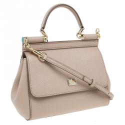 Pre Owned Dolce and Gabbana Nude Leather Small Miss Sicily Top Handle Bag