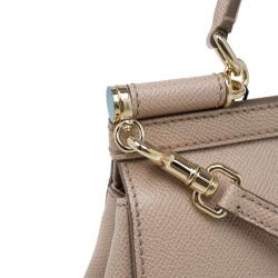 Pre Owned Dolce and Gabbana Nude Leather Small Miss Sicily Top Handle Bag