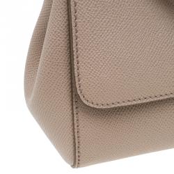 Pre Owned Dolce and Gabbana Nude Leather Small Miss Sicily Top Handle Bag