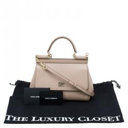 Pre Owned Dolce and Gabbana Nude Leather Small Miss Sicily Top Handle Bag