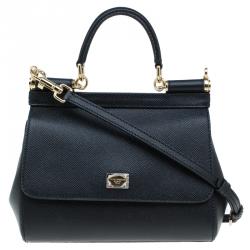 مملوكة مسبقًا Dolce and Gabbana Black Leather Small Miss Sicily Top Handle Bag