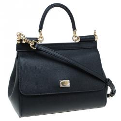 مملوكة مسبقًا Dolce and Gabbana Black Leather Small Miss Sicily Top Handle Bag