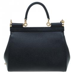 مملوكة مسبقًا Dolce and Gabbana Black Leather Small Miss Sicily Top Handle Bag