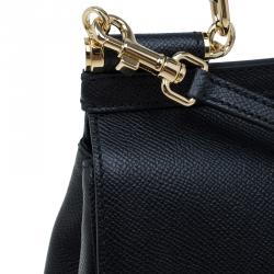مملوكة مسبقًا Dolce and Gabbana Black Leather Small Miss Sicily Top Handle Bag