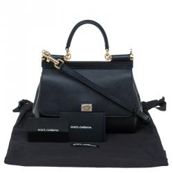 مملوكة مسبقًا Dolce and Gabbana Black Leather Small Miss Sicily Top Handle Bag