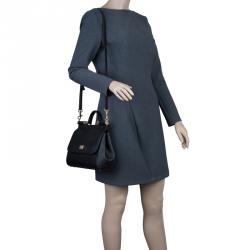 Pre Owned Dolce and Gabbana Black Leather Medium Miss Sicily Top Handle Bag