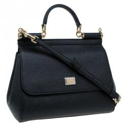 Pre Owned Dolce and Gabbana Black Leather Medium Miss Sicily Top Handle Bag
