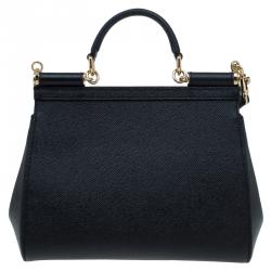 Pre Owned Dolce and Gabbana Black Leather Medium Miss Sicily Top Handle Bag