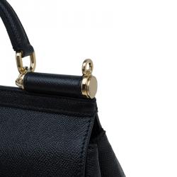 Pre Owned Dolce and Gabbana Black Leather Medium Miss Sicily Top Handle Bag