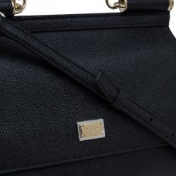 Pre Owned Dolce and Gabbana Black Leather Medium Miss Sicily Top Handle Bag