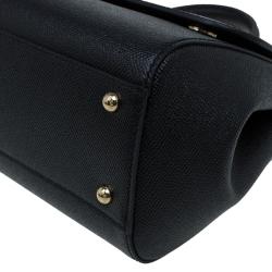 Pre Owned Dolce and Gabbana Black Leather Medium Miss Sicily Top Handle Bag