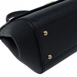 Pre Owned Dolce and Gabbana Black Leather Medium Miss Sicily Top Handle Bag