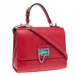 مملوكة مسبقًا حقيبة دولتشي أند غابانا حمالة علوية ميس مونيكا متوسطة جلد نقش سحلية أحمر