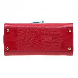 مملوكة مسبقًا حقيبة دولتشي أند غابانا حمالة علوية ميس مونيكا متوسطة جلد نقش سحلية أحمر