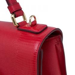 مملوكة مسبقًا حقيبة دولتشي أند غابانا حمالة علوية ميس مونيكا متوسطة جلد نقش سحلية أحمر