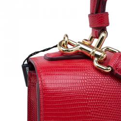 مملوكة مسبقًا حقيبة دولتشي أند غابانا حمالة علوية ميس مونيكا متوسطة جلد نقش سحلية أحمر