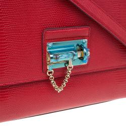 مملوكة مسبقًا حقيبة دولتشي أند غابانا حمالة علوية ميس مونيكا متوسطة جلد نقش سحلية أحمر