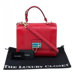مملوكة مسبقًا حقيبة دولتشي أند غابانا حمالة علوية ميس مونيكا متوسطة جلد نقش سحلية أحمر