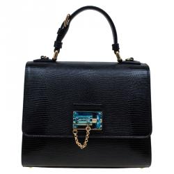 Pre Owned حقيبة يد دولتشي آند غابانا مونيكا جلد سوداء متوسطة نقش سحلية