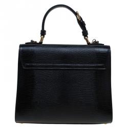 Pre Owned حقيبة يد دولتشي آند غابانا مونيكا جلد سوداء متوسطة نقش سحلية