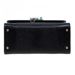 Pre Owned حقيبة يد دولتشي آند غابانا مونيكا جلد سوداء متوسطة نقش سحلية