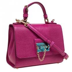 Pre Owned حقيبة يد دولتشي أند غابانا منيكا صغيرة جلد نقش سحلية وردية