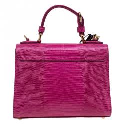 Pre Owned حقيبة يد دولتشي أند غابانا منيكا صغيرة جلد نقش سحلية وردية