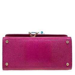 Pre Owned حقيبة يد دولتشي أند غابانا منيكا صغيرة جلد نقش سحلية وردية