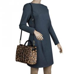 Pre Owned Dolce and Gabbana Leopard Print Leather Medium Miss Sicily Shopper Tote