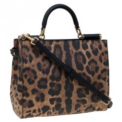Pre Owned Dolce and Gabbana Leopard Print Leather Medium Miss Sicily Shopper Tote
