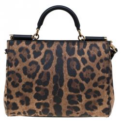 Pre Owned Dolce and Gabbana Leopard Print Leather Medium Miss Sicily Shopper Tote