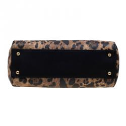 Pre Owned Dolce and Gabbana Leopard Print Leather Medium Miss Sicily Shopper Tote