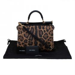 Pre Owned Dolce and Gabbana Leopard Print Leather Medium Miss Sicily Shopper Tote