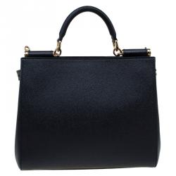 Pre Owned Dolce and Gabbana Black Leather Medium Miss Sicily Shopper Tote