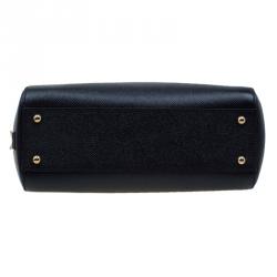 Pre Owned Dolce and Gabbana Black Leather Medium Miss Sicily Shopper Tote