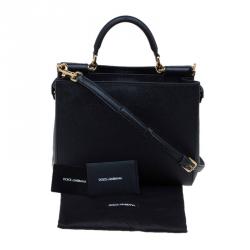 Pre Owned Dolce and Gabbana Black Leather Medium Miss Sicily Shopper Tote