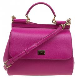Pre Owned Dolce and Gabbana Purple Leather Medium Miss Sicily Top Handle Bag