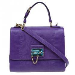 مملوكة مسبقًا Dolce and Gabbana Purple Lizard Embossed Leather Medium Miss Monica Top Handle Bag