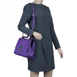 مملوكة مسبقًا Dolce and Gabbana Purple Lizard Embossed Leather Medium Miss Monica Top Handle Bag