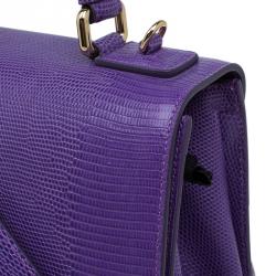 مملوكة مسبقًا Dolce and Gabbana Purple Lizard Embossed Leather Medium Miss Monica Top Handle Bag