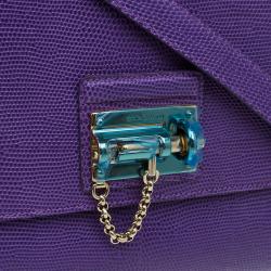 مملوكة مسبقًا Dolce and Gabbana Purple Lizard Embossed Leather Medium Miss Monica Top Handle Bag