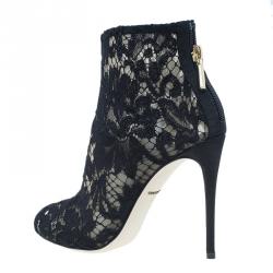 مملوكة مسبقًا Dolce and Gabbana Black Lace and Mesh Ankle Boots Size 36