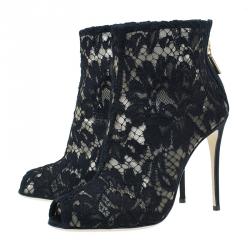 مملوكة مسبقًا Dolce and Gabbana Black Lace and Mesh Ankle Boots Size 36