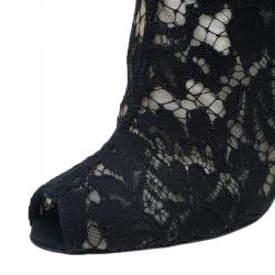 مملوكة مسبقًا Dolce and Gabbana Black Lace and Mesh Ankle Boots Size 36