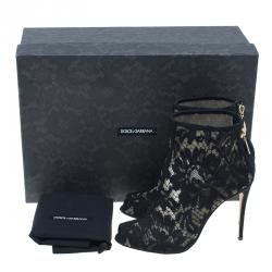 مملوكة مسبقًا Dolce and Gabbana Black Lace and Mesh Ankle Boots Size 36