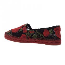 Pre Owned Dolce and Gabbana Rose Embroidered Macrame Espadrilles Size 37
